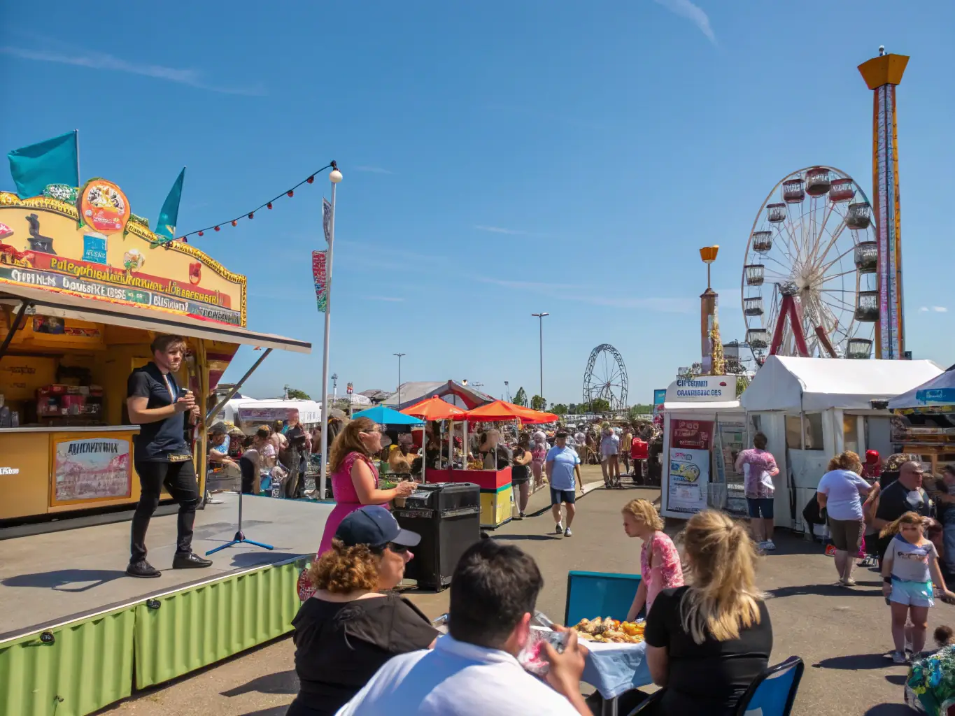 A captivating image of a local cultural festival organized by ASSOCIATION AURA IMAGO, featuring diverse performances, food stalls, and community members enjoying the vibrant atmosphere, highlighting the organization's role in promoting cultural exchange.
